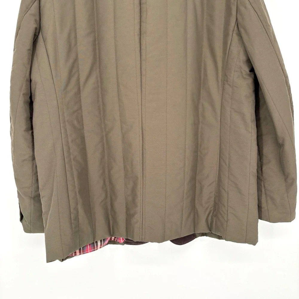 Banana Republic Quilted Barn Jacket Sz XL Olive Green Plaid Lined Classic Preppy